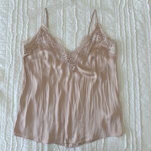 Peachy-Pink Cami Silky Lace Trimmed Camisole Top Women Y2K Sz 8